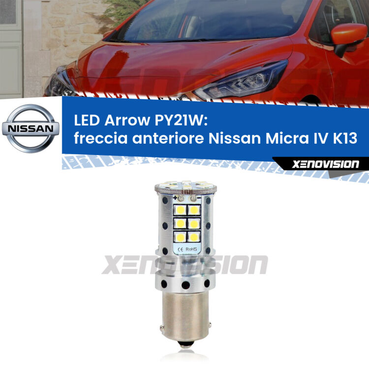 <strong>Freccia Anteriore LED no-spie per Nissan Micra IV</strong> K13 2010 - 2013. Lampada <strong>PY21W</strong> modello top di gamma Arrow.