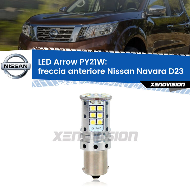 <strong>Freccia Anteriore LED no-spie per Nissan Navara</strong> D23 2014 in poi. Lampada <strong>PY21W</strong> modello top di gamma Arrow.