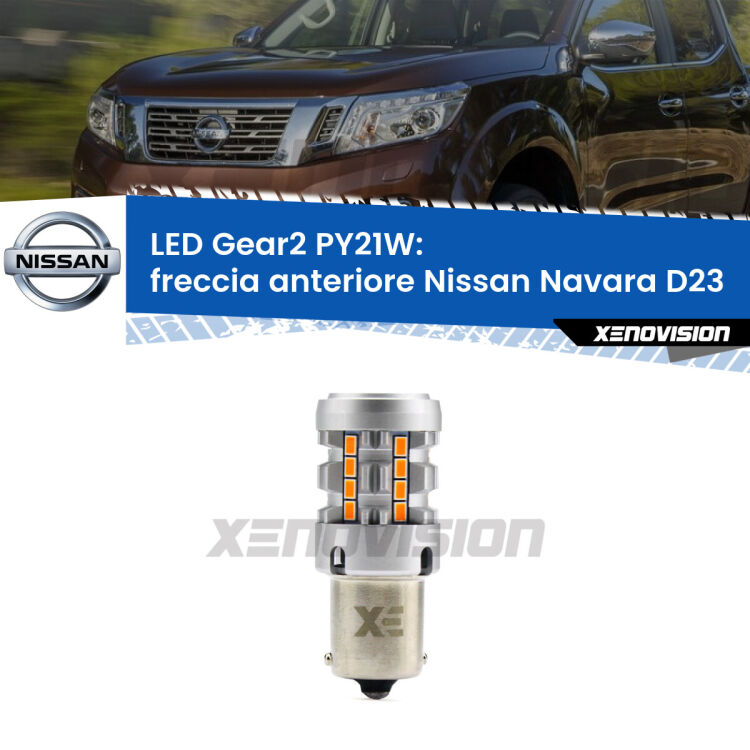 <strong>Freccia Anteriore LED no-spie per Nissan Navara</strong> D23 2014 in poi. Lampada <strong>PY21W</strong> modello Gear2 no Hyperflash.