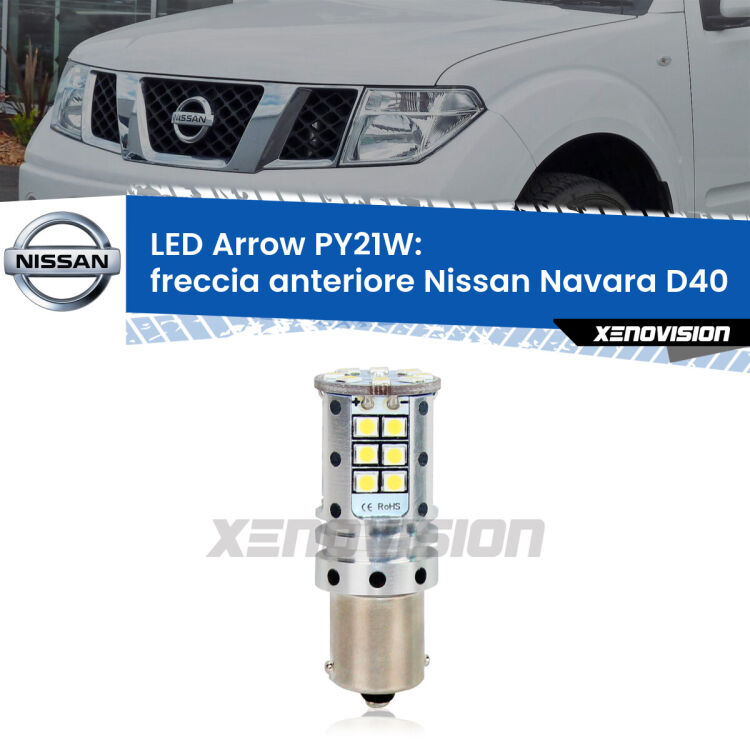 <strong>Freccia Anteriore LED no-spie per Nissan Navara</strong> D40 2004 - 2016. Lampada <strong>PY21W</strong> modello top di gamma Arrow.