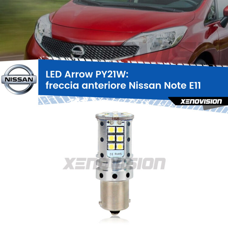 <strong>Freccia Anteriore LED no-spie per Nissan Note</strong> E11 2006 - 2013. Lampada <strong>PY21W</strong> modello top di gamma Arrow.