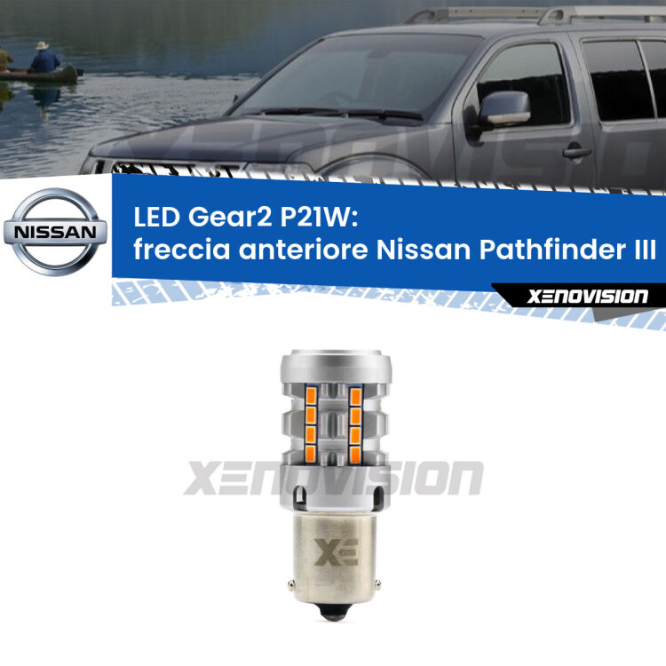 FINE SERIE: NO GARANZIA <strong>Freccia Anteriore LED no-spie per Nissan Pathfinder III</strong> R51 2005 - 2011. Lampada <strong>P21W</strong> modello Gear2 no Hyperflash.