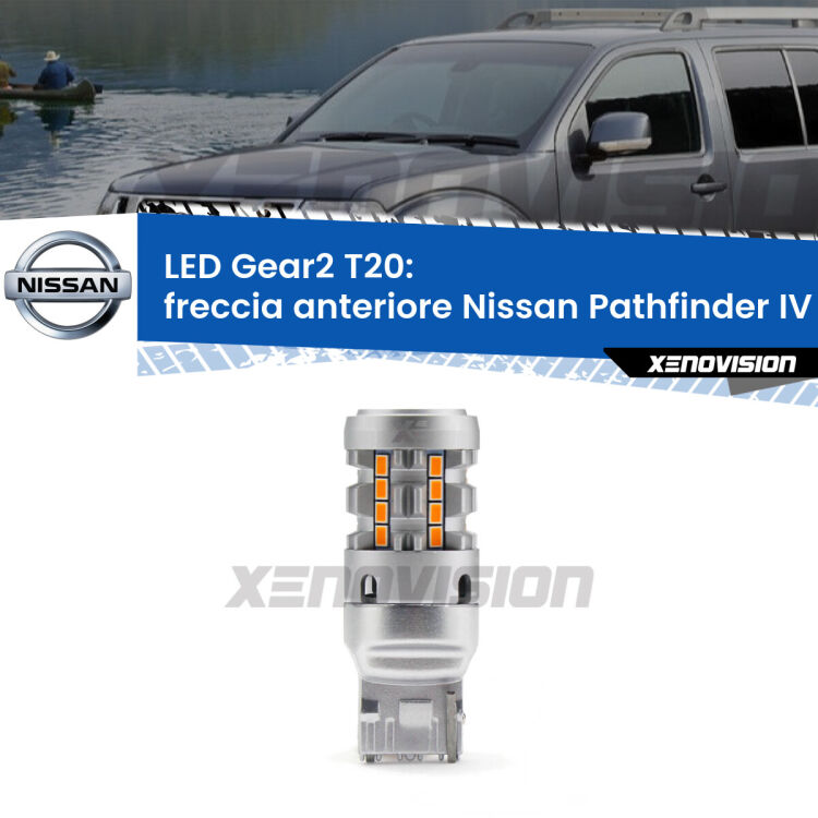 FINE SERIE: NO GARANZIA <strong>Freccia Anteriore LED no-spie per Nissan Pathfinder IV</strong> R52 2012 in poi. Lampada <strong>T20</strong> modello Gear2 no Hyperflash.