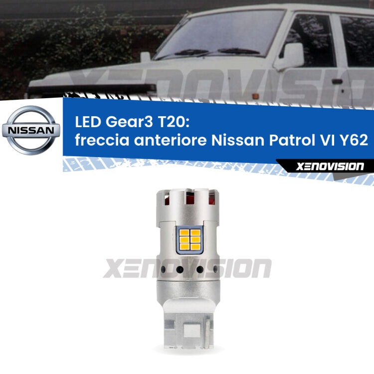 <strong>Freccia Anteriore LED no-spie per Nissan Patrol VI</strong> Y62 2010 in poi. Lampada <strong>T20</strong> modello Gear3 no Hyperflash, raffreddata a ventola.