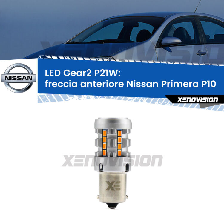 FINE SERIE: NO GARANZIA <strong>Freccia Anteriore LED no-spie per Nissan Primera</strong> P10 1990 - 1996. Lampada <strong>P21W</strong> modello Gear2 no Hyperflash.