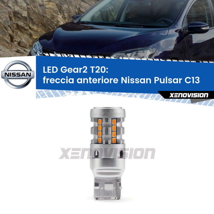 FINE SERIE: NO GARANZIA <strong>Freccia Anteriore LED no-spie per Nissan Pulsar</strong> C13 2014 - 2018. Lampada <strong>T20</strong> modello Gear2 no Hyperflash.