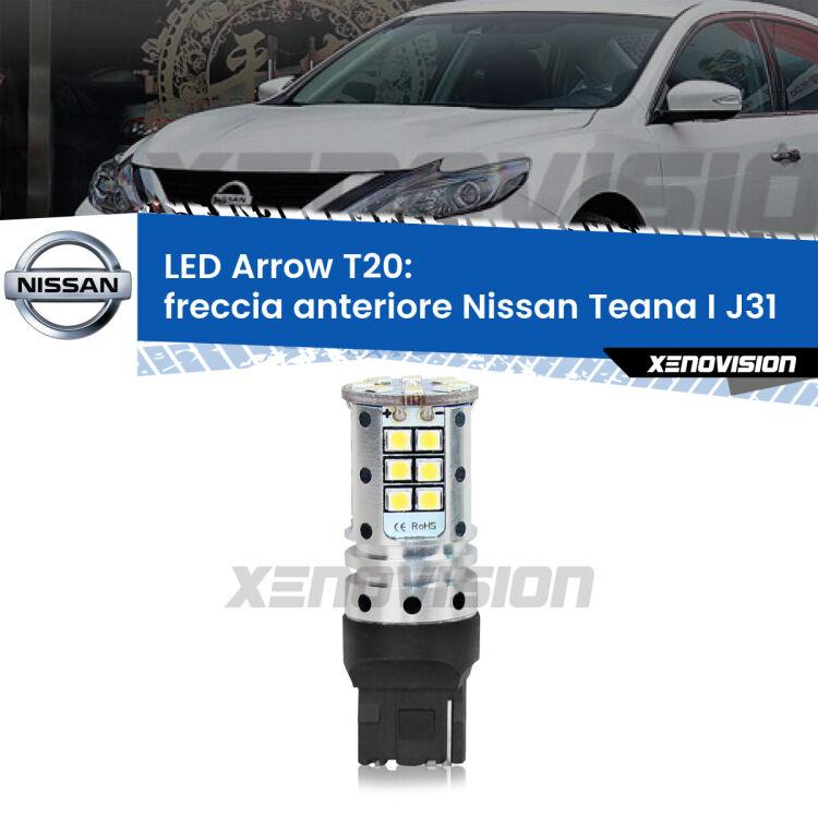 <strong>Freccia Anteriore LED no-spie per Nissan Teana I</strong> J31 2003 - 2008. Lampada <strong>T20</strong> no Hyperflash modello Arrow.