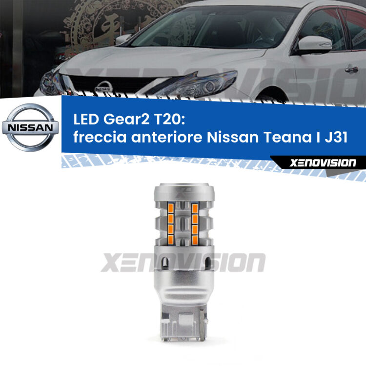 FINE SERIE: NO GARANZIA <strong>Freccia Anteriore LED no-spie per Nissan Teana I</strong> J31 2003 - 2008. Lampada <strong>T20</strong> modello Gear2 no Hyperflash.