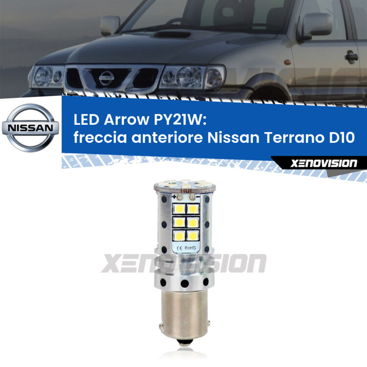 <strong>Freccia Anteriore LED no-spie per Nissan Terrano</strong> D10 2013 in poi. Lampada <strong>PY21W</strong> modello top di gamma Arrow.