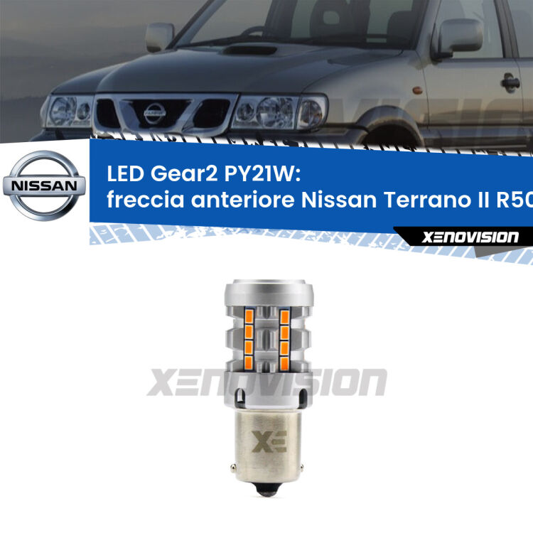 FINE SERIE: NO GARANZIA <strong>Freccia Anteriore LED no-spie per Nissan Terrano II</strong> R50 1997 - 2004. Lampada <strong>PY21W</strong> modello Gear2 no Hyperflash.