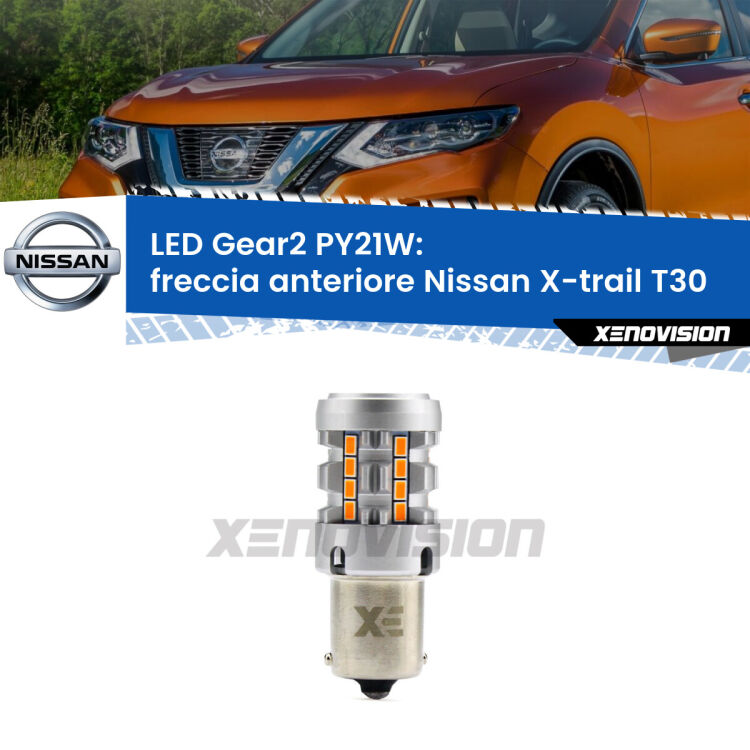 FINE SERIE: NO GARANZIA <strong>Freccia Anteriore LED no-spie per Nissan X-trail</strong> T30 2001 - 2007. Lampada <strong>PY21W</strong> modello Gear2 no Hyperflash.