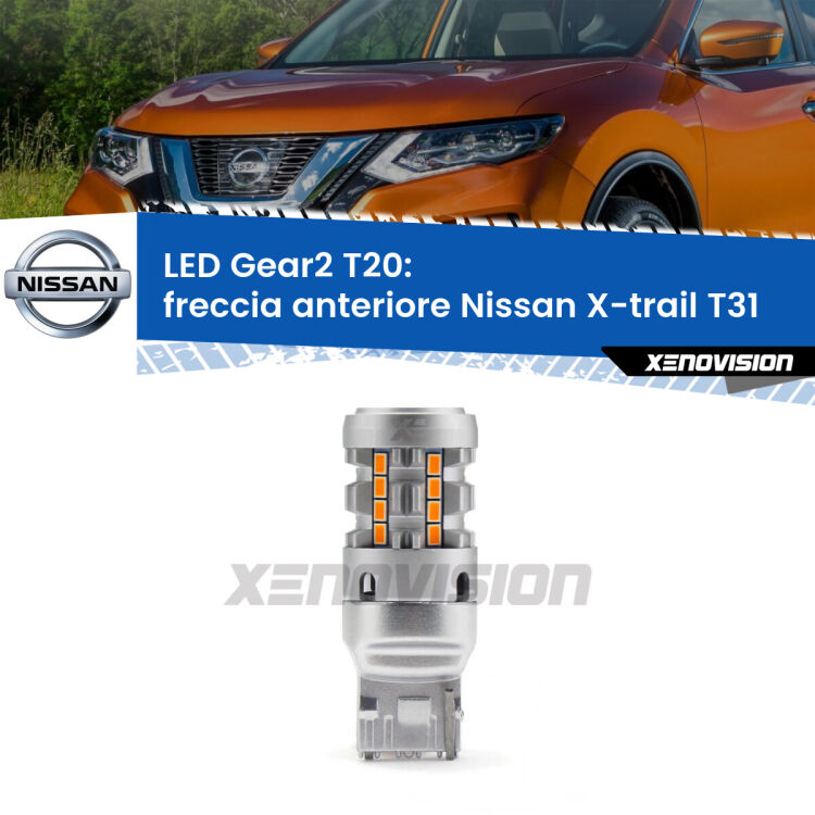 FINE SERIE: NO GARANZIA <strong>Freccia Anteriore LED no-spie per Nissan X-trail</strong> T31 2007 - 2014. Lampada <strong>T20</strong> modello Gear2 no Hyperflash.