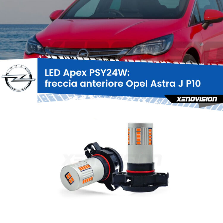 <strong>Freccia Anteriore LED no-spie per Opel Astra J</strong> P10 Sports Tourer. Coppia lampade <strong>PSY24W</strong> modello Apex no Hyperflash.