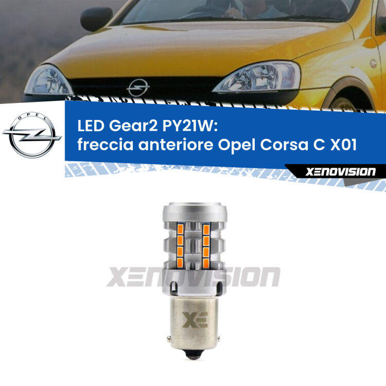 FINE SERIE: NO GARANZIA <strong>Freccia Anteriore LED no-spie per Opel Corsa C</strong> X01 2000 - 2006. Lampada <strong>PY21W</strong> modello Gear2 no Hyperflash.