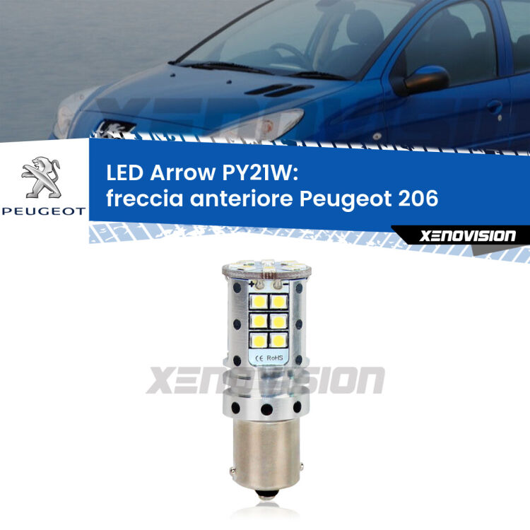 <strong>Freccia Anteriore LED no-spie per Peugeot 206</strong>  1998 - 2009. Lampada <strong>PY21W</strong> modello top di gamma Arrow.