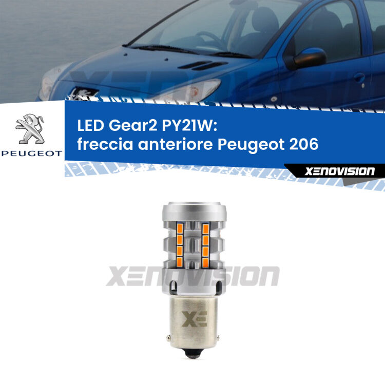 FINE SERIE: NO GARANZIA <strong>Freccia Anteriore LED no-spie per Peugeot 206</strong>  1998 - 2009. Lampada <strong>PY21W</strong> modello Gear2 no Hyperflash.