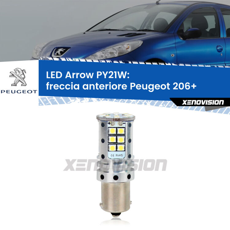 <strong>Freccia Anteriore LED no-spie per Peugeot 206+</strong>  2009 - 2013. Lampada <strong>PY21W</strong> modello top di gamma Arrow.