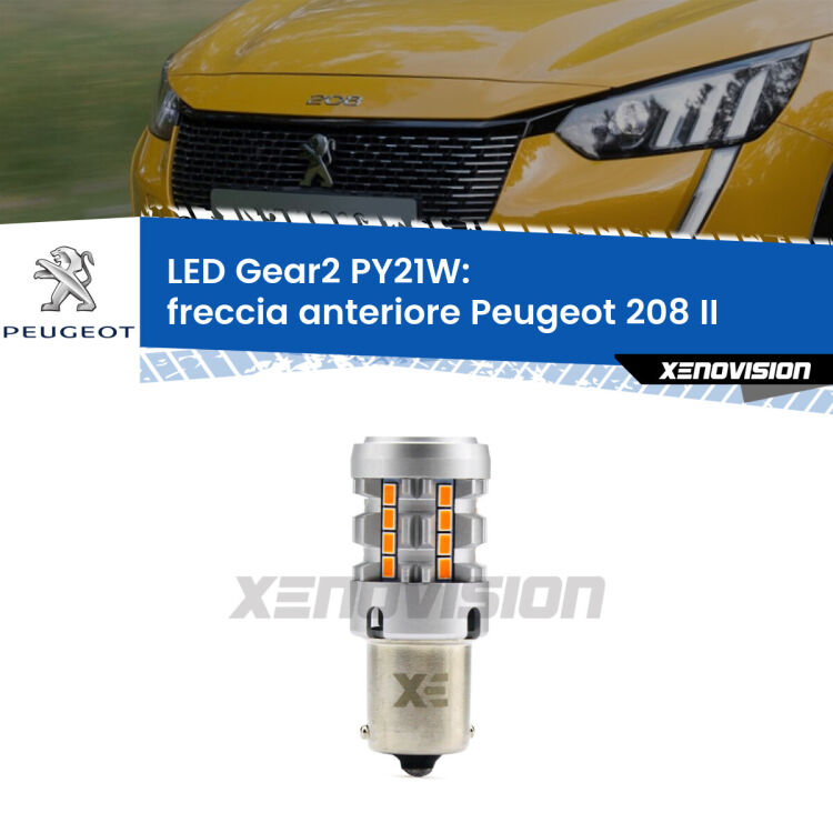 <strong>Freccia Anteriore LED no-spie per Peugeot 208</strong> II 2019 in poi. Lampada <strong>PY21W</strong> modello Gear2 no Hyperflash.