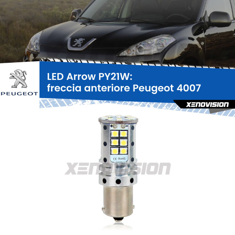 <strong>Freccia Anteriore LED no-spie per Peugeot 4007</strong>  2007 - 2012. Lampada <strong>PY21W</strong> modello top di gamma Arrow.