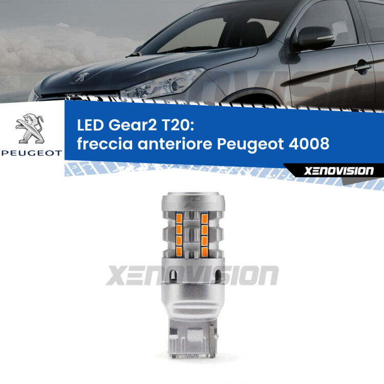 FINE SERIE: NO GARANZIA <strong>Freccia Anteriore LED no-spie per Peugeot 4008</strong>  2012 in poi. Lampada <strong>T20</strong> modello Gear2 no Hyperflash.