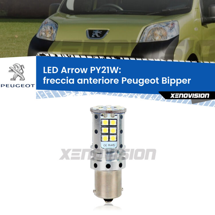 <strong>Freccia Anteriore LED no-spie per Peugeot Bipper</strong>  2008 in poi. Lampada <strong>PY21W</strong> modello top di gamma Arrow.