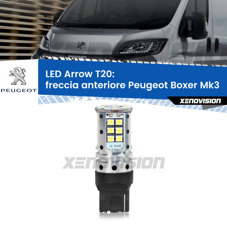 <strong>Freccia Anteriore LED no-spie per Peugeot Boxer</strong> Mk3 2014 in poi. Lampada <strong>T20</strong> no Hyperflash modello Arrow.