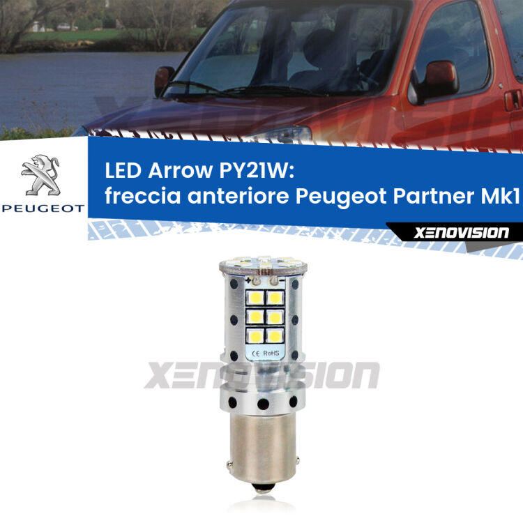 <strong>Freccia Anteriore LED no-spie per Peugeot Partner</strong> Mk1 1996 - 2007. Lampada <strong>PY21W</strong> modello top di gamma Arrow.