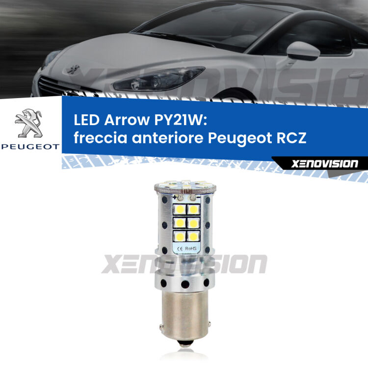 <strong>Freccia Anteriore LED no-spie per Peugeot RCZ</strong>  2010 - 2015. Lampada <strong>PY21W</strong> modello top di gamma Arrow.