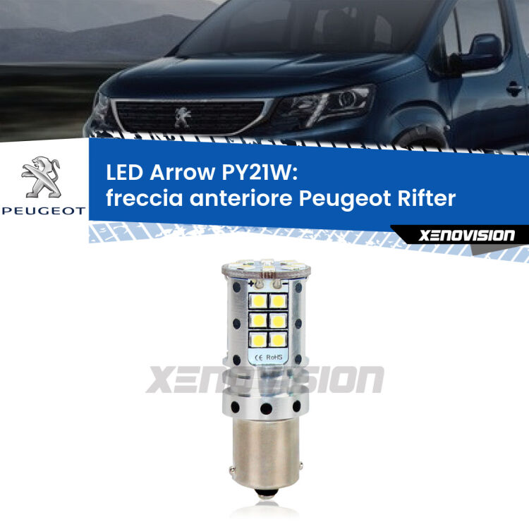 <strong>Freccia Anteriore LED no-spie per Peugeot Rifter</strong>  2018 in poi. Lampada <strong>PY21W</strong> modello top di gamma Arrow.