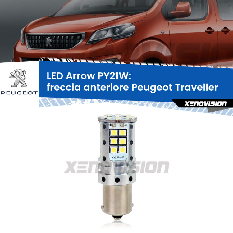 <strong>Freccia Anteriore LED no-spie per Peugeot Traveller</strong>  2016 in poi. Lampada <strong>PY21W</strong> modello top di gamma Arrow.