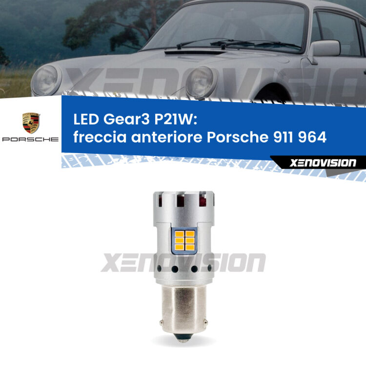 <strong>Freccia Anteriore LED no-spie per Porsche 911</strong> 964 1988 - 1993. Lampada <strong>P21W</strong> modello Gear3 no Hyperflash, raffreddata a ventola.