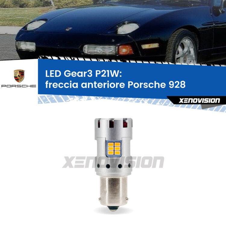 <strong>Freccia Anteriore LED no-spie per Porsche 928</strong>  1977 - 1995. Lampada <strong>P21W</strong> modello Gear3 no Hyperflash, raffreddata a ventola.