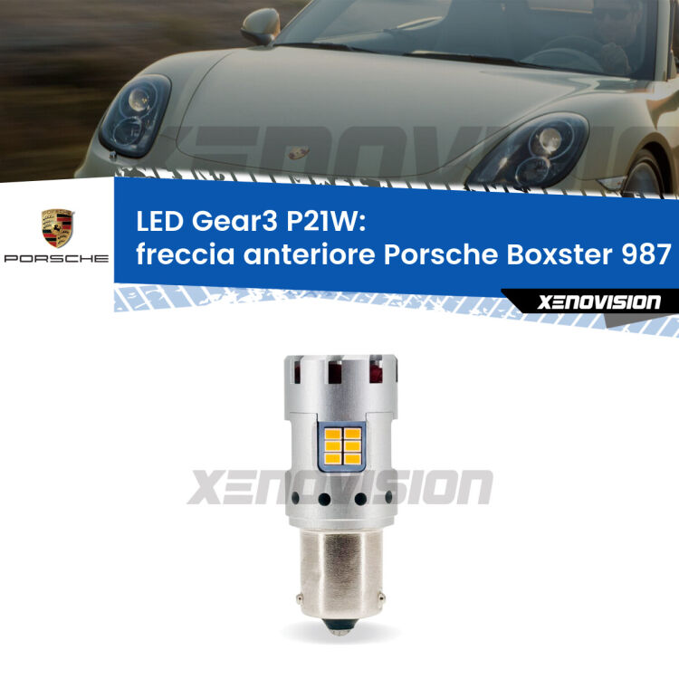 <strong>Freccia Anteriore LED no-spie per Porsche Boxster</strong> 987 2004 - 2008. Lampada <strong>P21W</strong> modello Gear3 no Hyperflash, raffreddata a ventola.