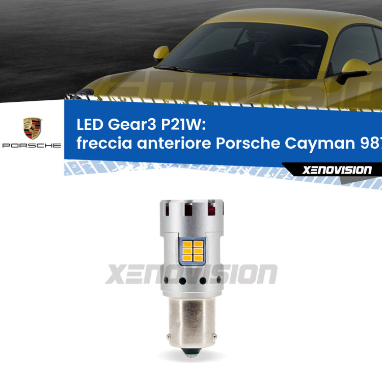 <strong>Freccia Anteriore LED no-spie per Porsche Cayman</strong> 987 2005 - 2008. Lampada <strong>P21W</strong> modello Gear3 no Hyperflash, raffreddata a ventola.