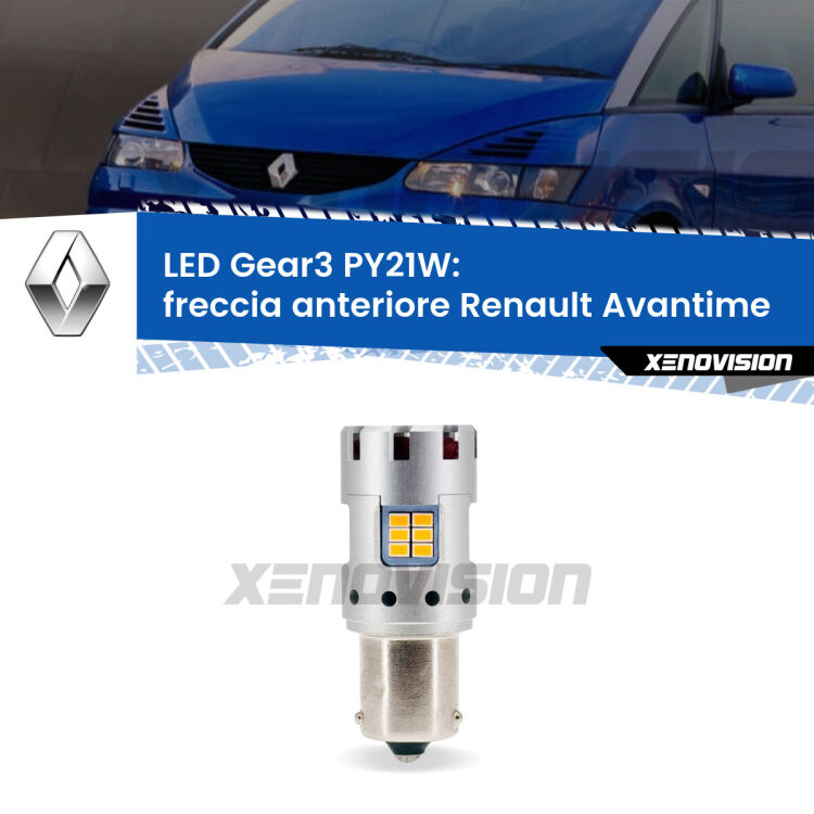 <strong>Freccia Anteriore LED no-spie per Renault Avantime</strong>  2001 - 2003. Lampada <strong>PY21W</strong> modello Gear3 no Hyperflash, raffreddata a ventola.