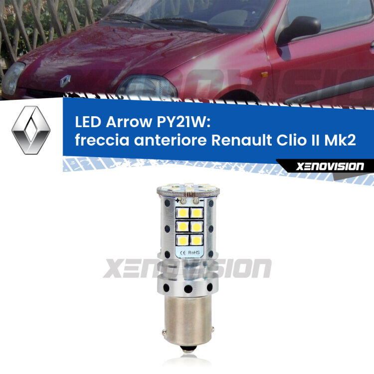 <strong>Freccia Anteriore LED no-spie per Renault Clio II</strong> Mk2 1998 - 2004. Lampada <strong>PY21W</strong> modello top di gamma Arrow.