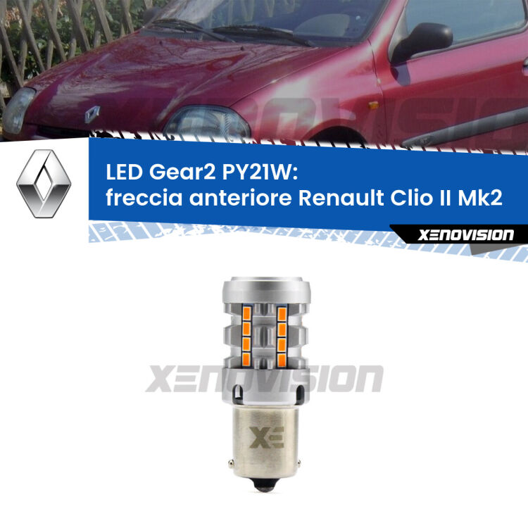 FINE SERIE: NO GARANZIA <strong>Freccia Anteriore LED no-spie per Renault Clio II</strong> Mk2 1998 - 2004. Lampada <strong>PY21W</strong> modello Gear2 no Hyperflash.