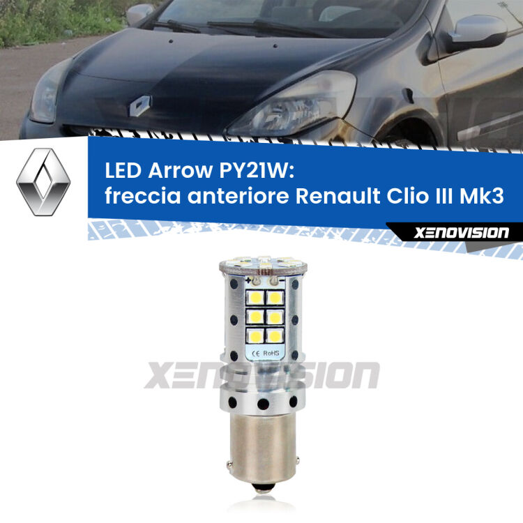 <strong>Freccia Anteriore LED no-spie per Renault Clio III</strong> Mk3 2005 - 2011. Lampada <strong>PY21W</strong> modello top di gamma Arrow.