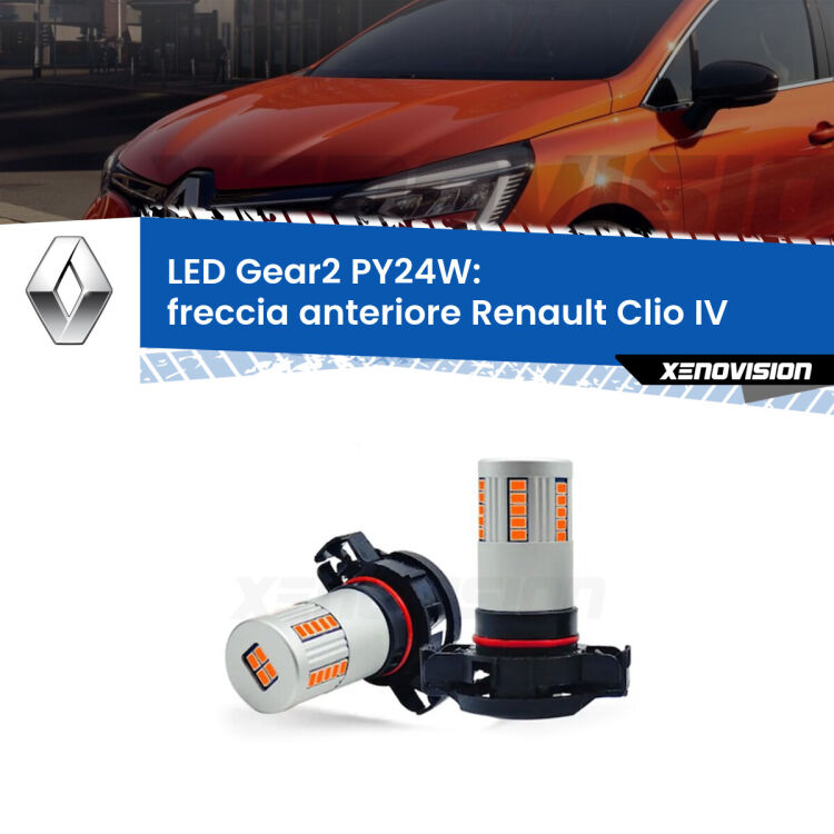 <strong>Freccia Anteriore LED no-spie per Renault Clio IV</strong>  2012 - 2018. Coppia lampade <strong>PY24W</strong> modello Gear2 no Hyperflash.