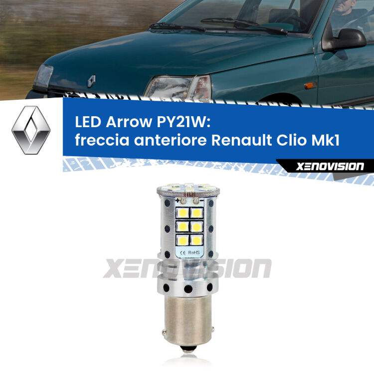 <strong>Freccia Anteriore LED no-spie per Renault Clio</strong> Mk1 faro bianco. Lampada <strong>PY21W</strong> modello top di gamma Arrow.