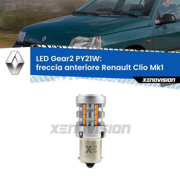 FINE SERIE: NO GARANZIA <strong>Freccia Anteriore LED no-spie per Renault Clio</strong> Mk1 faro bianco. Lampada <strong>PY21W</strong> modello Gear2 no Hyperflash.