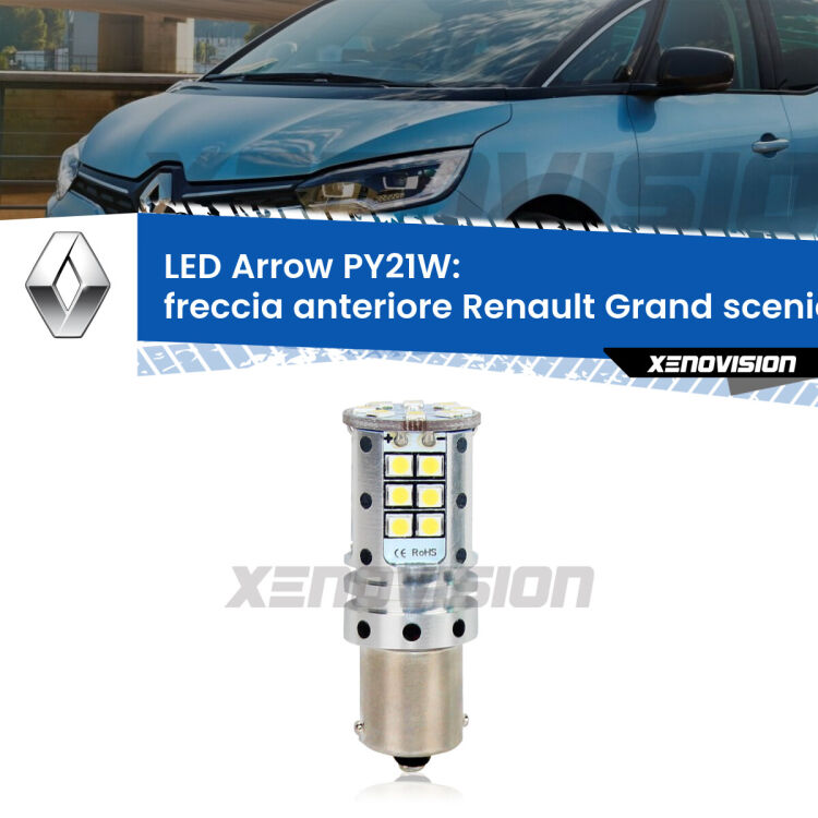 <strong>Freccia Anteriore LED no-spie per Renault Grand scenic II</strong> Mk2 2004 - 2009. Lampada <strong>PY21W</strong> modello top di gamma Arrow.