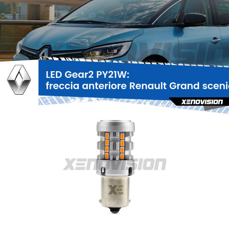 FINE SERIE: NO GARANZIA <strong>Freccia Anteriore LED no-spie per Renault Grand scenic II</strong> Mk2 2004 - 2009. Lampada <strong>PY21W</strong> modello Gear2 no Hyperflash.