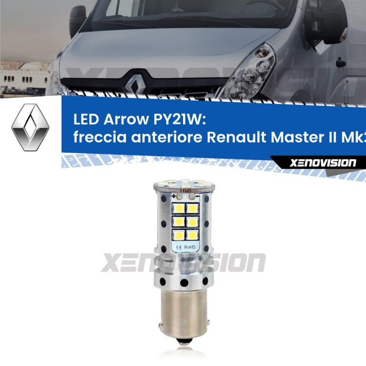 <strong>Freccia Anteriore LED no-spie per Renault Master II</strong> Mk2 faro bianco. Lampada <strong>PY21W</strong> modello top di gamma Arrow.