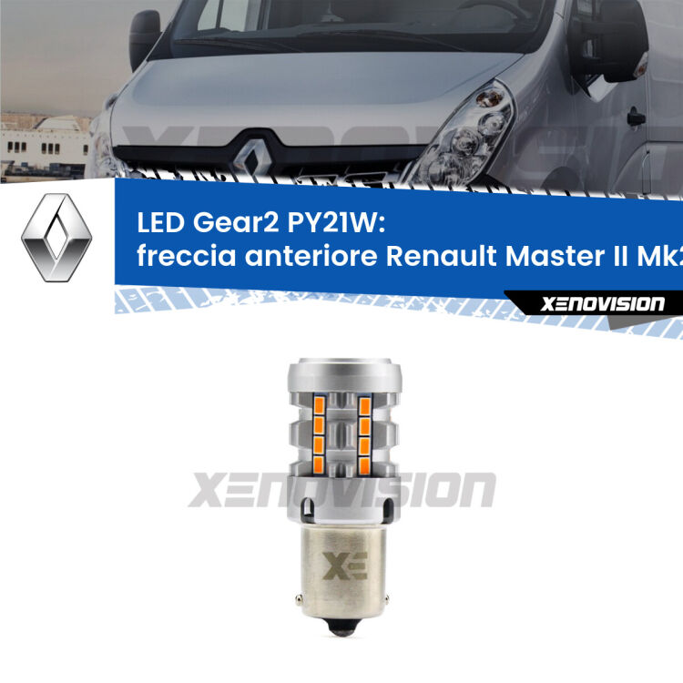 FINE SERIE: NO GARANZIA <strong>Freccia Anteriore LED no-spie per Renault Master II</strong> Mk2 faro bianco. Lampada <strong>PY21W</strong> modello Gear2 no Hyperflash.