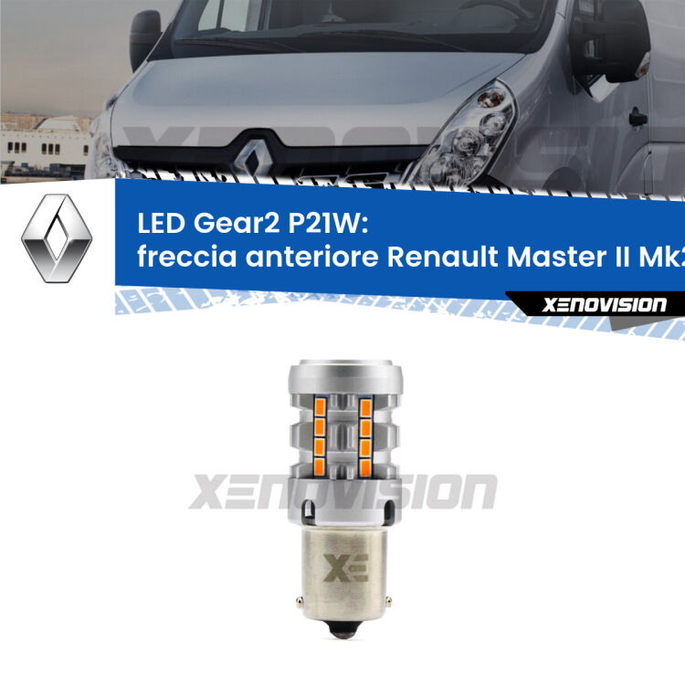 FINE SERIE: NO GARANZIA <strong>Freccia Anteriore LED no-spie per Renault Master II</strong> Mk2 faro giallo. Lampada <strong>P21W</strong> modello Gear2 no Hyperflash.