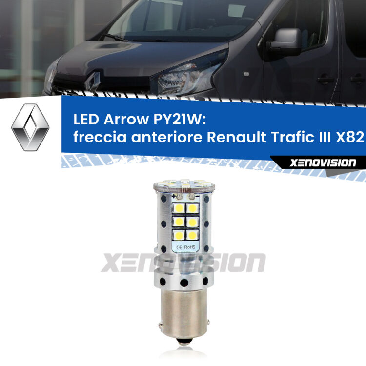 <strong>Freccia Anteriore LED no-spie per Renault Trafic III</strong> X82 2014 in poi. Lampada <strong>PY21W</strong> modello top di gamma Arrow.