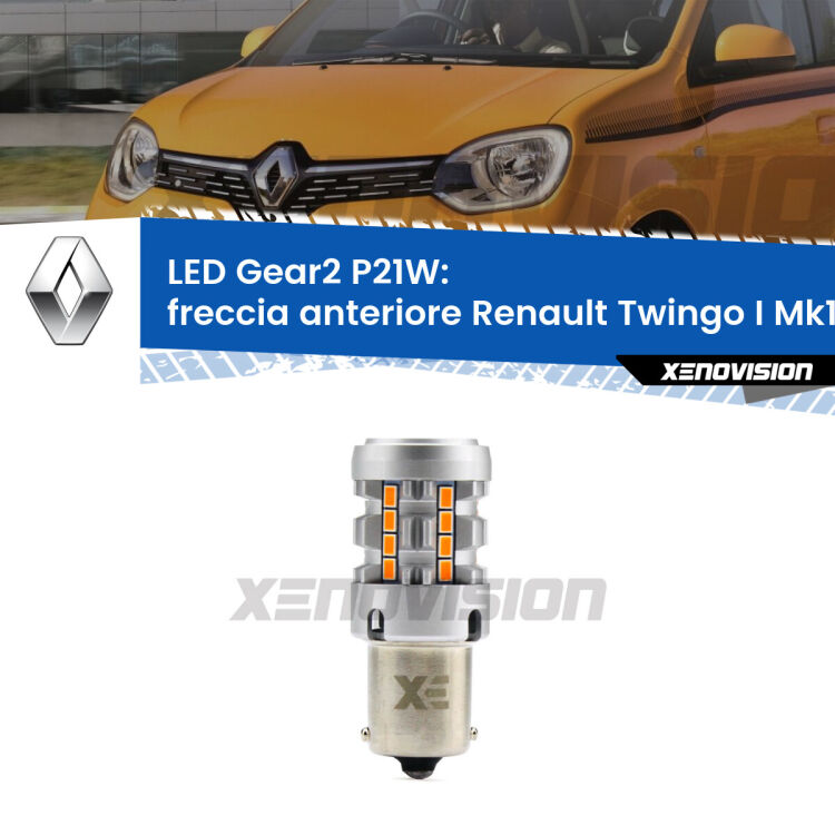 FINE SERIE: NO GARANZIA <strong>Freccia Anteriore LED no-spie per Renault Twingo I</strong> Mk1 faro giallo. Lampada <strong>P21W</strong> modello Gear2 no Hyperflash.