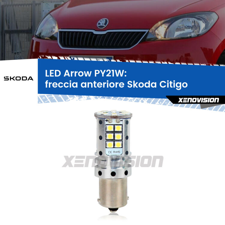 <strong>Freccia Anteriore LED no-spie per Skoda Citigo</strong>  2011 in poi. Lampada <strong>PY21W</strong> modello top di gamma Arrow.