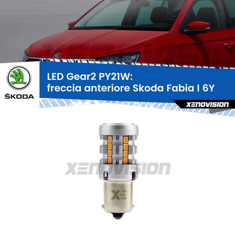 FINE SERIE: NO GARANZIA <strong>Freccia Anteriore LED no-spie per Skoda Fabia I</strong> 6Y 1999 - 2006. Lampada <strong>PY21W</strong> modello Gear2 no Hyperflash.